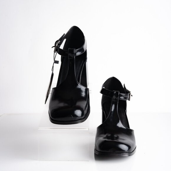 Massimo Dutti Womens Leather Heels Mary Janes Black US 9 EU 40 NWB 1414/450 - Picture 3 of 8